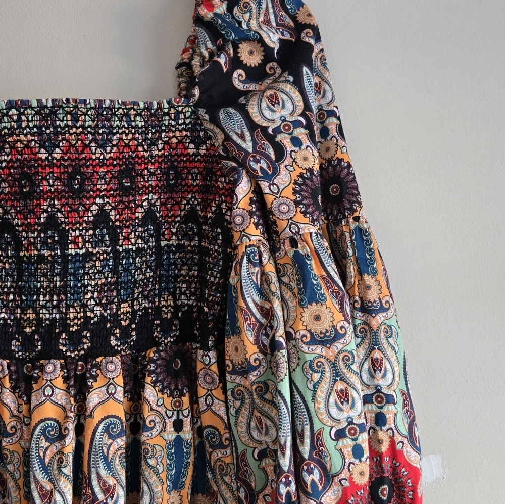 Alice and Olivia Julissa Smocked Mini Dress Size 2 Colorful Multiprint - Picture 6 of 16